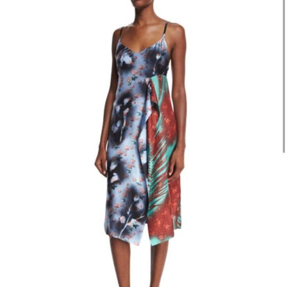 Clemente Botanical Silk Slip Midi Dress Asymmetric Sz 32 XXS/0 - Picture 14 of 14